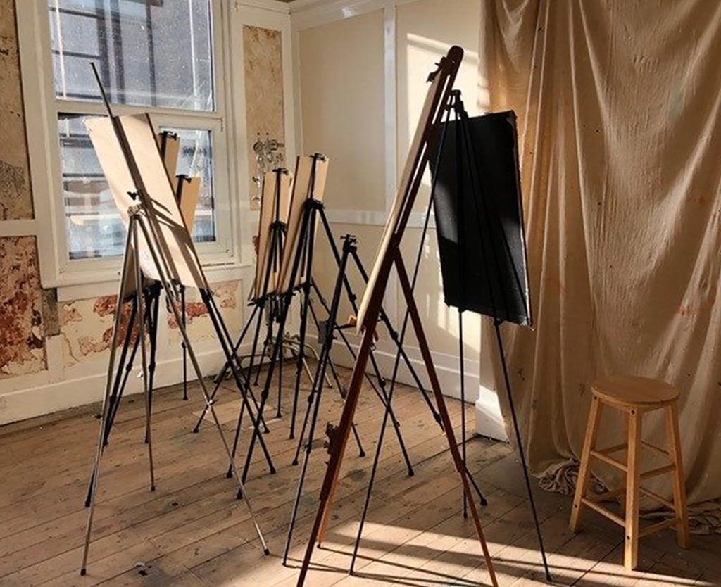Easels in a Grimbarians artist studio on Grimsby Docks.