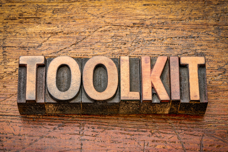 the word toolkit in vintage letterpress type stock photo